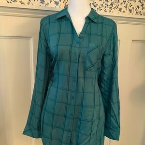 Chico’s teal blouse,Size 1 window pane plaid.
